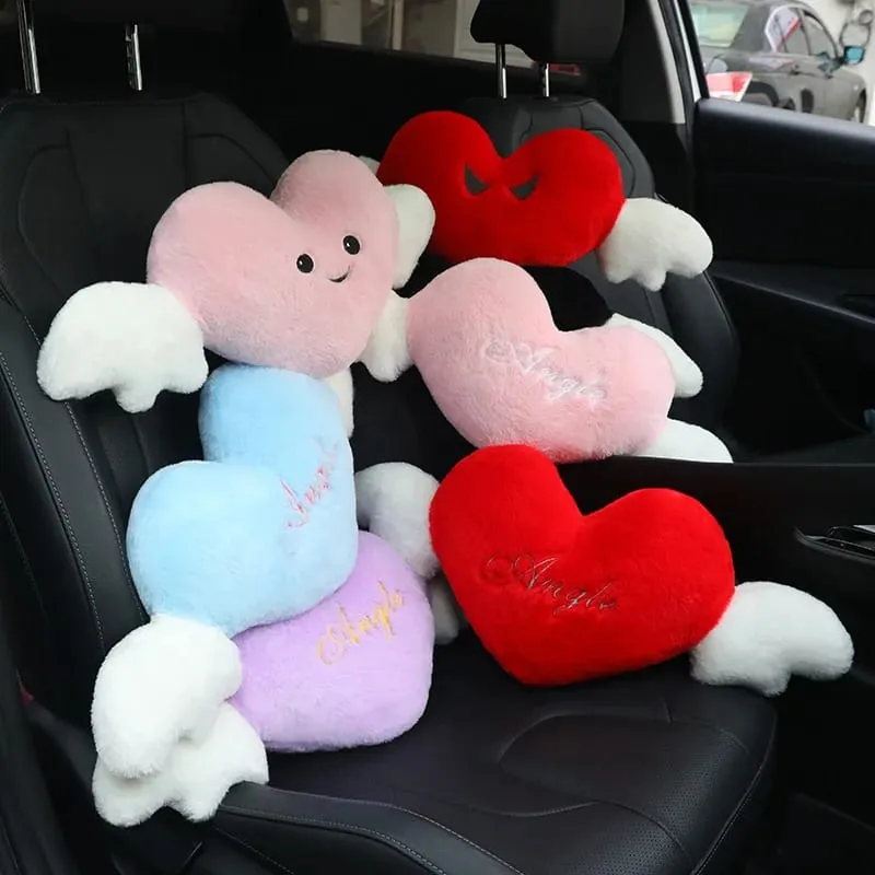 Cute Angel Heart Plush Pillow with Wings Soft Fluffy Love Heart Stuffed Cushion Car Sofa Home Decor Valentine Creative Gift — image 2