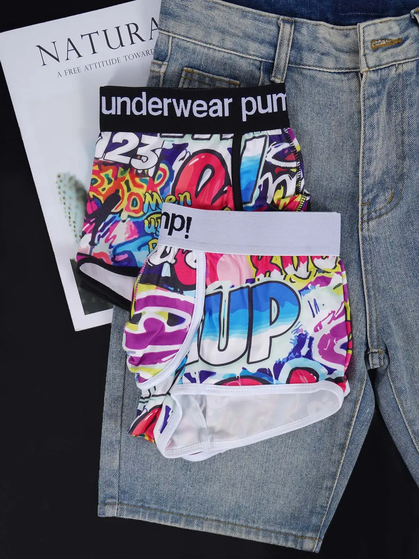 1 Chiếc Nam Cotton Nylon Pha Quần Sịp Boxer Toàn Graffiti In Rộng Dây Thắt Lưng Co Giãn Không Bó Sát Thời Trang thể Thao Quần Lót — image 3