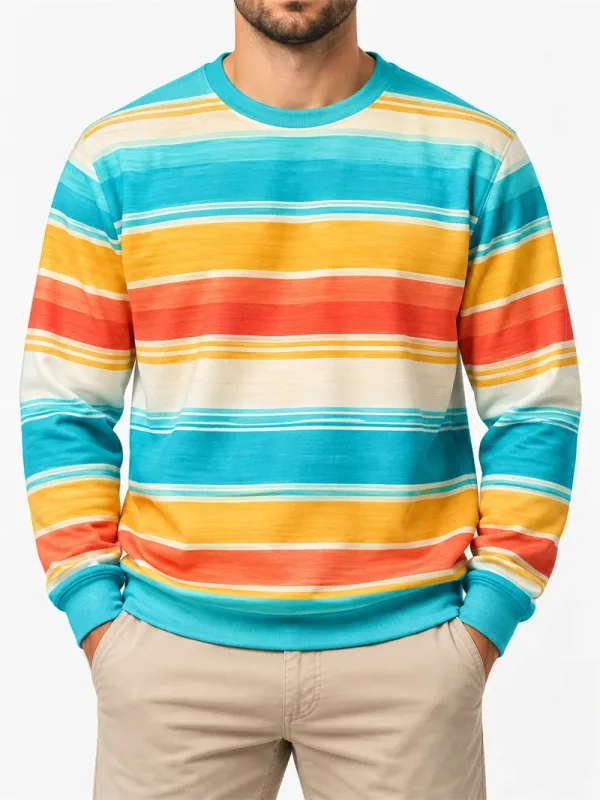 Pánská Vintage mikina s pruhovaným výstřihem Ležérní Pulovr s dlouhým rukávem Color Block Podzim Streetwear Každodenní móda Klasický top — image 10