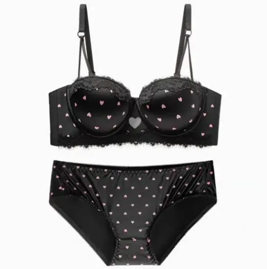 Cute Sweet Heart Lace Bra & Panty Set Sexy Push Up Side Support Anti Sag Soft Lingerie For Small Bust 32‑38AB Bra set