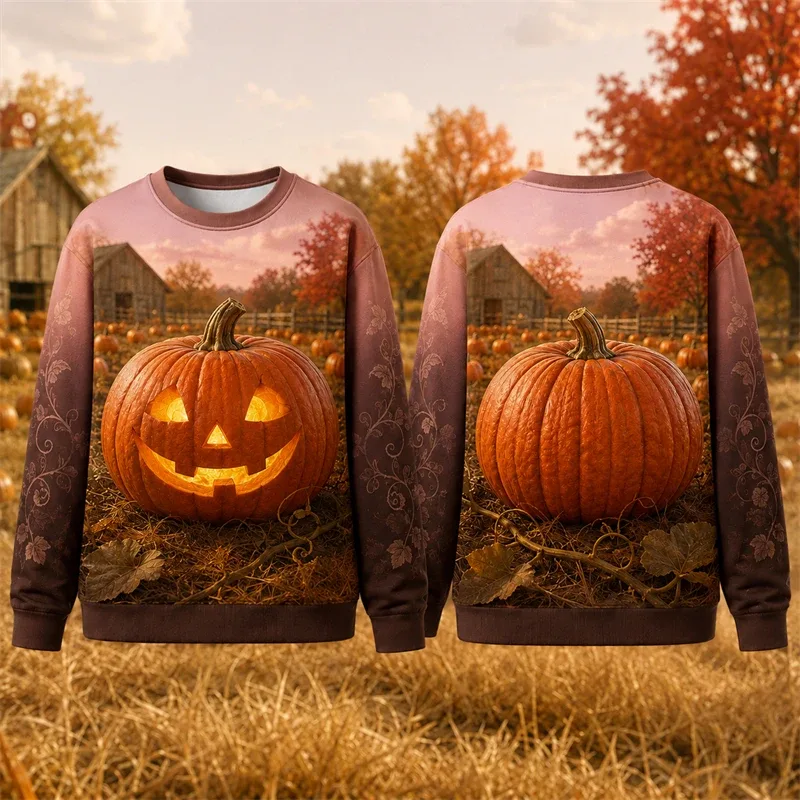 Autumn Winter Halloween Men Sweatshirt 3d Print Vintage Farm Pumpkin Lantern Pullover Sweatshirt Thanksgiving Party Unisex Top — image 8
