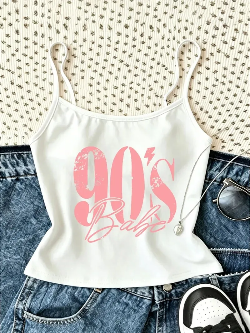 Chic Y2k 90s Letter Print Camisole Top Retro Casual Crop Top Vest Wear Spring Summer 90s New Arrival Women'S Tank Top — image 2