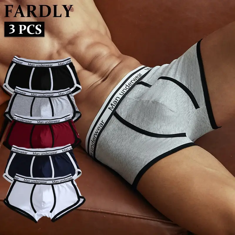 3 peças roupa íntima masculina de algodão com cintura carta respirável e confortável cuecas boxer macias para homens — image 12