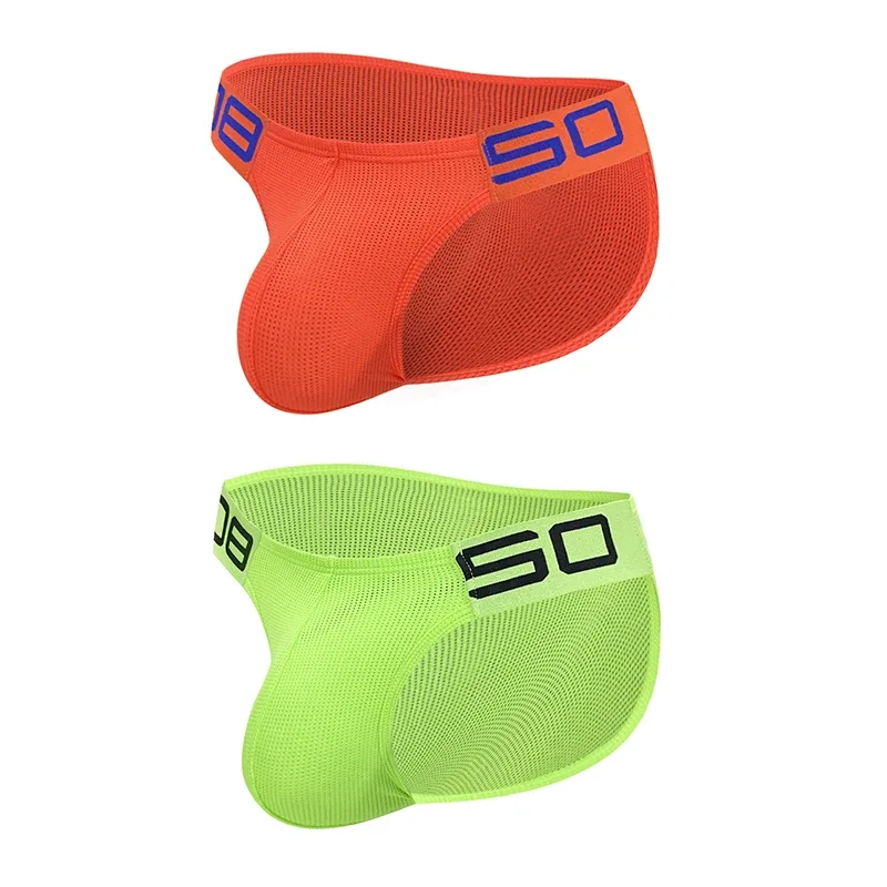 Panlalaking Nylon Blend Mesh Breathable Briefs Horn Splice Letter Embossed Malapad na Elastic Waistband Kulay Fluorescent Sexy Underwear