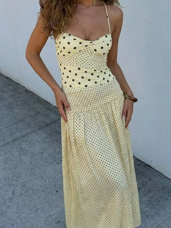 Dulzura Summer Fashion Backless Lace Up Polka Dot Slim Slip Long Dress Pambabae Sexy Elegant Dress Birthday Party Vacation Outfit — image 2