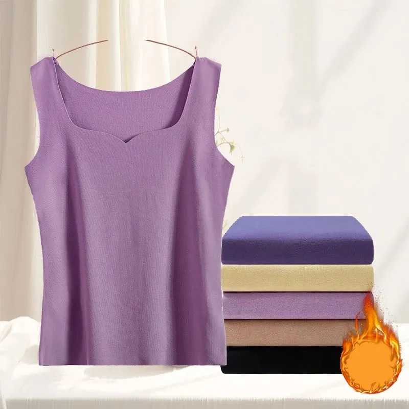 1pcs Women Thermal Tops Girls Traceless Solid Color Vest Base Layer Warm Tank Top Autumn Winter Female Sexy Slim Camisole — image 2