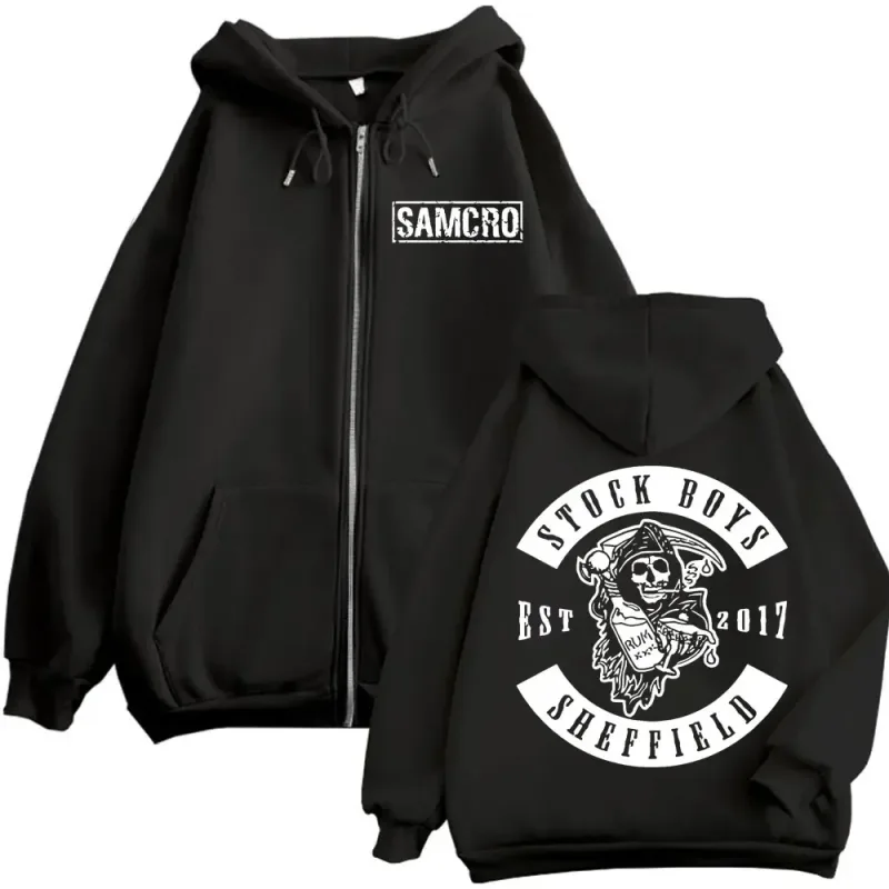 Sons of Anarchy Double Sided Print Zipper Hoodie Men's Women Gothic Vintage Zip Up Sweatshirt Casual Fashion Oversized Pullovers — image 12