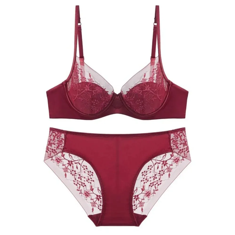 Women Lace Lingerie Set Thin Cup Minimizer Bra Panty Kit Breathable Intimates For Big Bust Fashion Daily Underwear — image 3