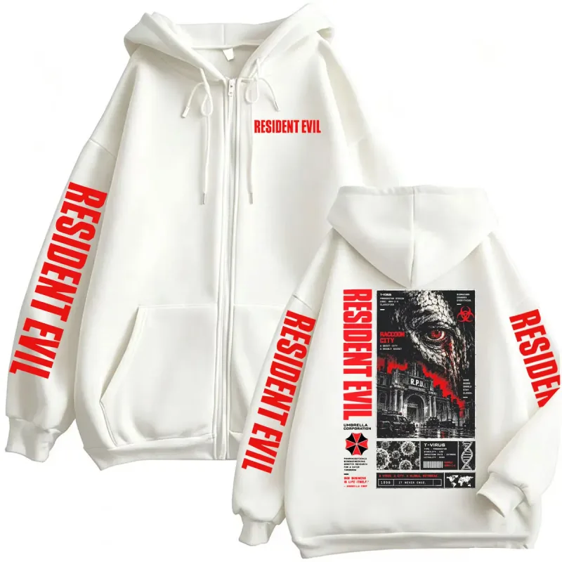 Vintage Resident Evil T-Virus Horror Gaming Zip Up Hoodies Men Women Harajuku Gothic Fashion Jacket Sweatshirts Coats Streetwear — image 7