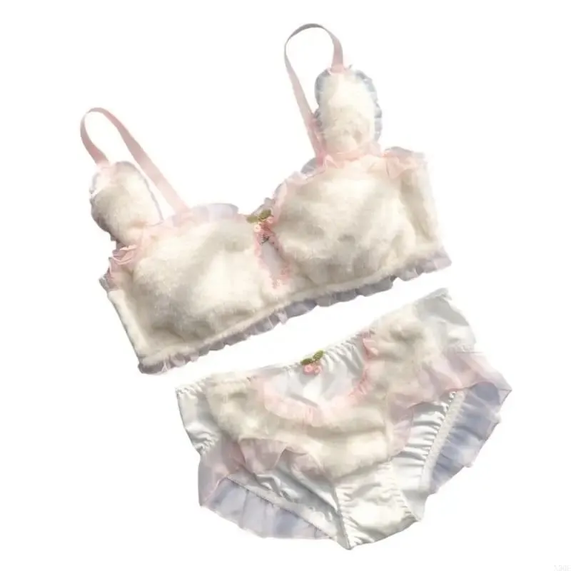 Women Cartoon Rabbit Ears Lingerie Furry Plush Cutout Bra and Panty Underwear Set — image 8