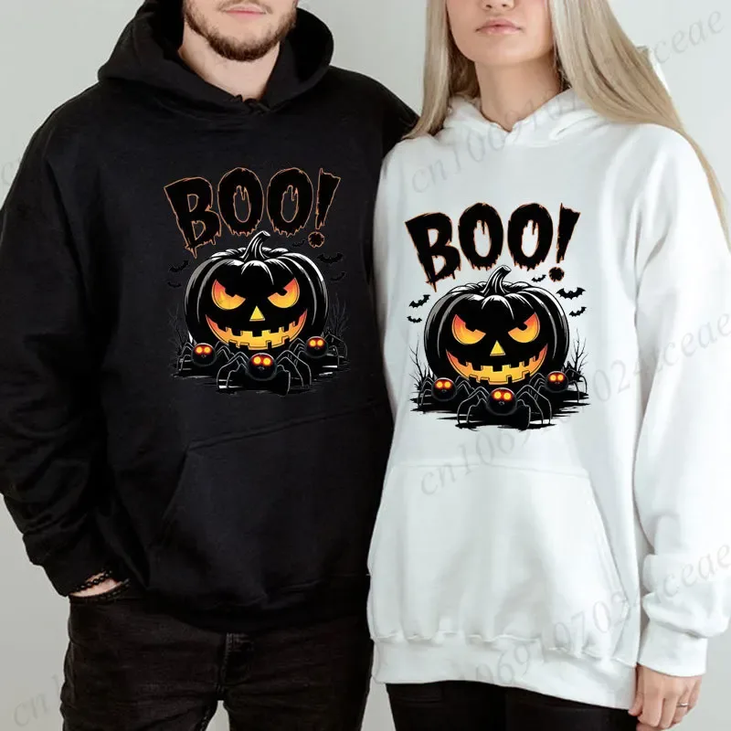 Halloween Spooky Boo Pumpkin Print Sweatshirt for Men Women Hoodies Spooky Spider Bat Graphic Sportwear Holiday Party Streetwear — image 2