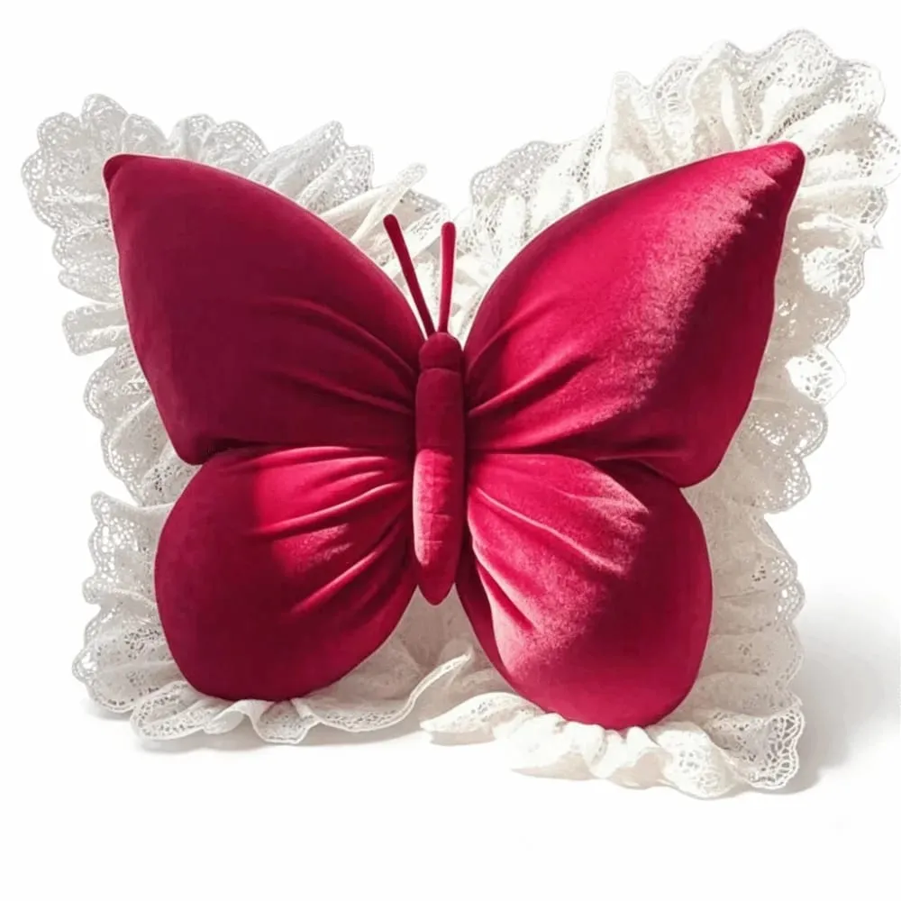 Elegant Velvet Butterfly Pillow Soft Lace Trim Bow Cushion Cute Bow Throw Pillow Gifts — image 12