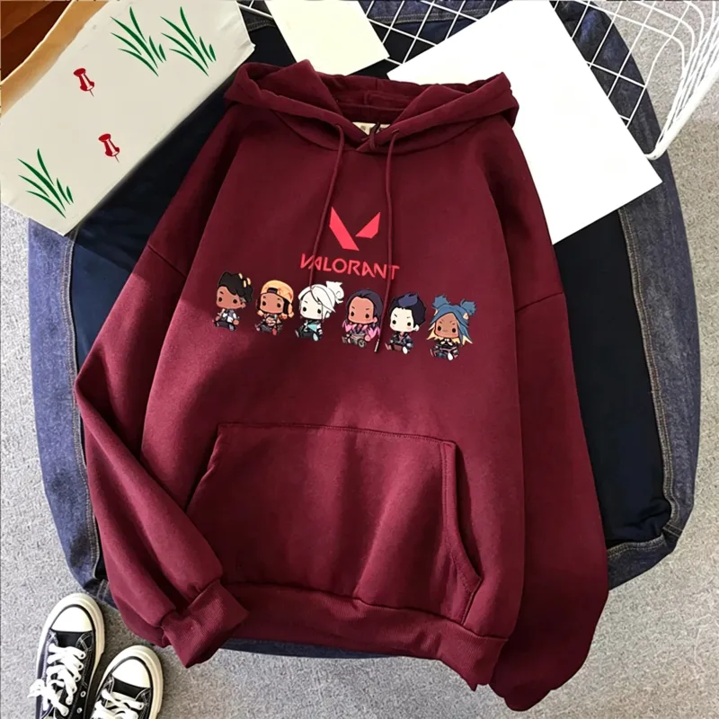 Valorant Anime 2D Print Men's Cotton Hoodie Casual Oversized Pullover Popular Streetwear Fashion Sweatshirt Trend Men Clothing