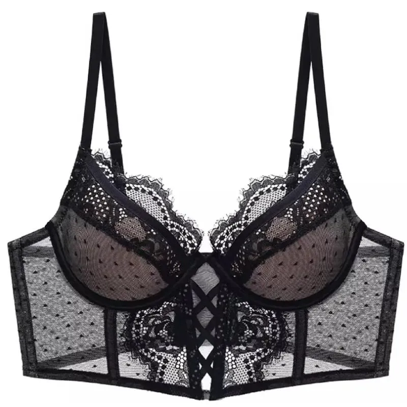 Set Lingerie Renda Push Up untuk Wanita Kamisol Tipis dengan Bra Berkawat Lembut Teddy Tulang Ikan Pakaian Bulan Madu Pengantin Seksi S-XL — image 1