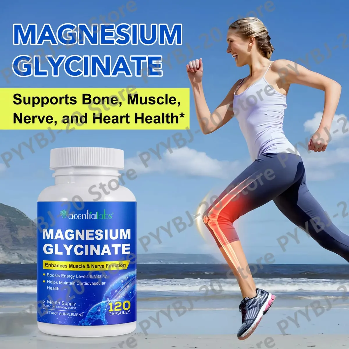 Acentiallabs Magnesium Glycinate 120 Capsules - Pure Organic Vegetarian Supports Bone Health Sleep & Muscle Nerve Support — image 2