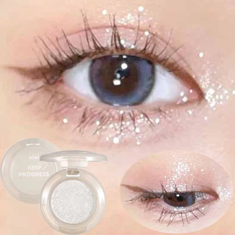 1 Pcs Monochrome High Gloss Waterproof Eye Shadow Peachy Pink Long Lasting Silky Easy To Color Diamond Shiny Eye Shadow Cosmetic