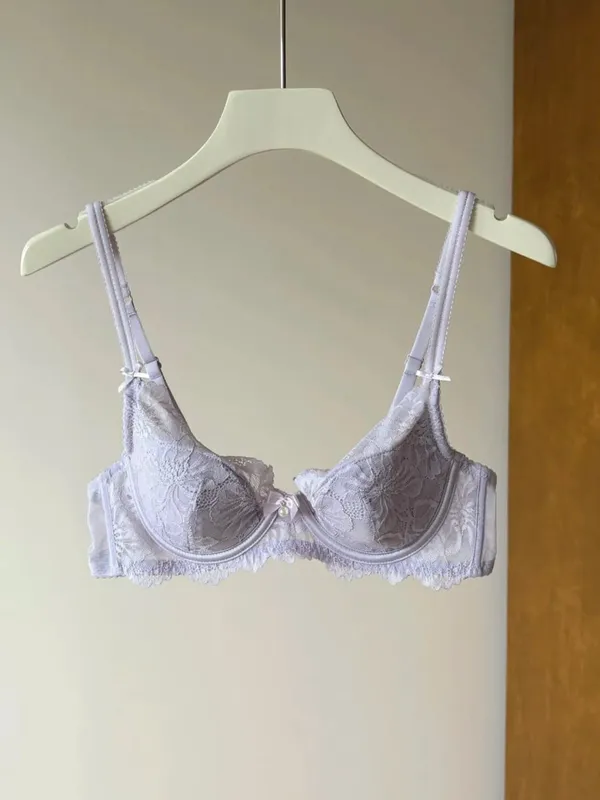 パープルレースブラジャー女性フレンチセクシーな刺繍ソフトアンダーワイヤーミニマイザープッシュアップ抗たるみランジェリーブラジャー 32‑38 — image 8
