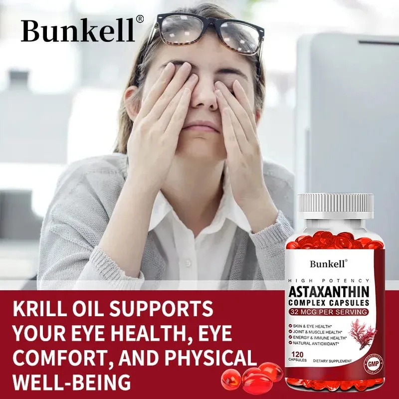 Bunkell Vegan Astaxanthin with Fish Oil & Antratic Krill Oil Antioxidant Supports Eye Skin Cellular Health Non-GMO Capsules — image 2