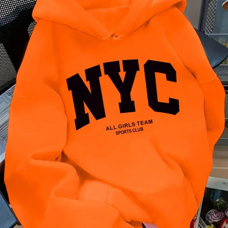 Hoodie Tim New York Biru Laut Nyaman Musim Gugur/Musim Dingin Baru - Pullover Kasual Hoodie Gaya Jalanan Pasangan Lengan Panjang dengan POC