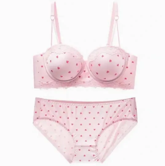 Cute Sweet Heart Lace Bra & Panty Set Sexy Push Up Side Support Anti Sag Soft Lingerie For Small Bust 32‑38AB Bra set — image 9
