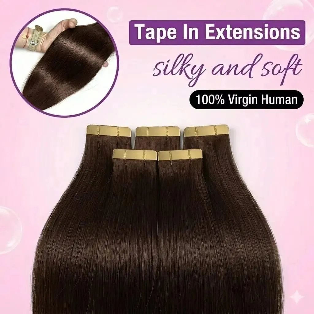100% Human Hair Tape In Hair Extensions Straight 21pcs/pack Color Adhesive Replaceable Seamless Skin Weft brown Tape For Women — image 4