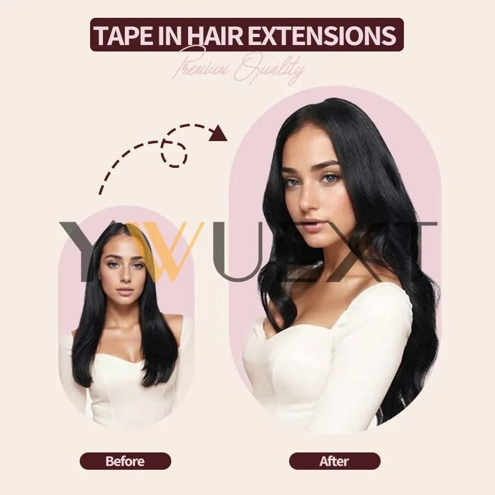 Mini Tape in Human Hair Extensions 12"-20" Straight Natural Black 1B# Machine Made Remy Hair 10pcs/pack Invisible Tape Hair for Women Black Friday — image 5