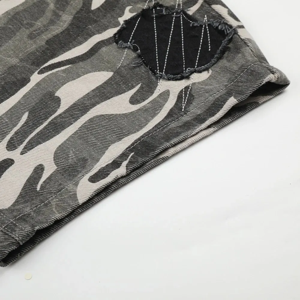2026 American High Street Vibe Camouflage Jeans Men's Wide-Leg Bottom Spliced Patch Embroidery Loose Fit Trousers 17522 — image 6