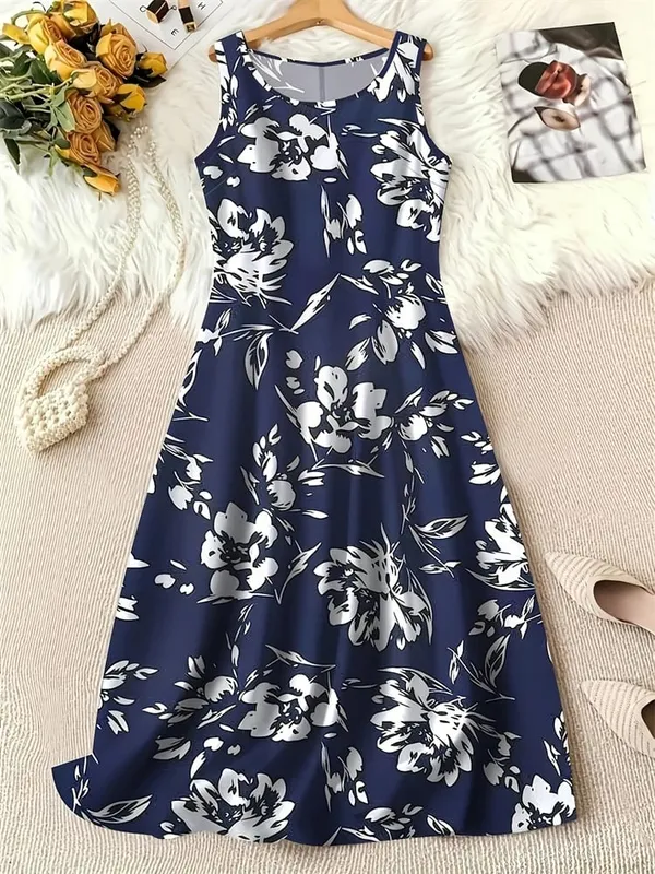 Summer Fashion Round-Neck Women's Dresses Botanical Floral Color-Blocked Patchwork Dresses Travel Party and Beach Dresses — image 11