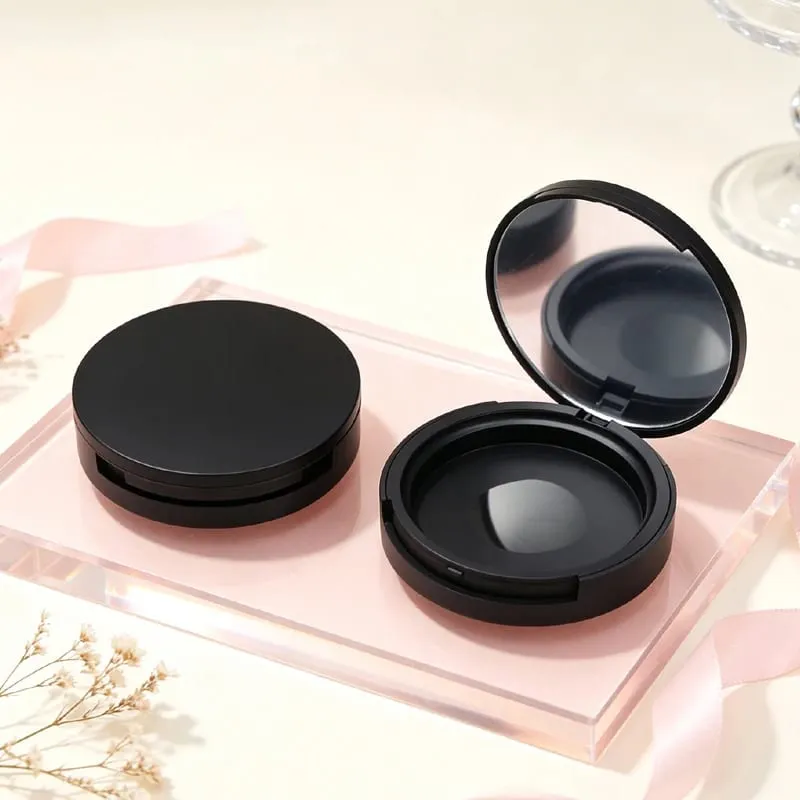 Preço do lote para cor preta forma redonda embalagem de maquiagem de plástico vazio compacto caso pó blush recipiente — image 5