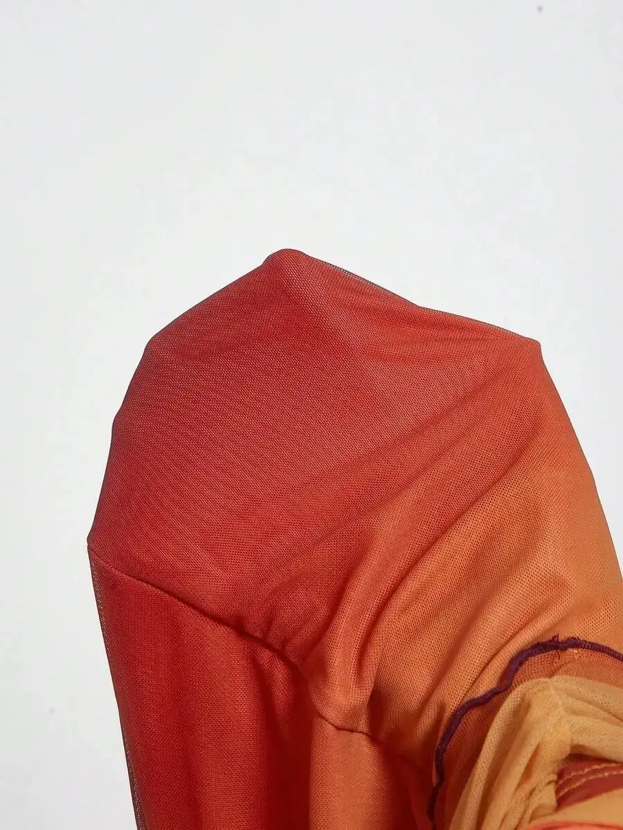 グラデーションボウタイストラップ非対称バックレススパゲッティストラップドレス — image 6