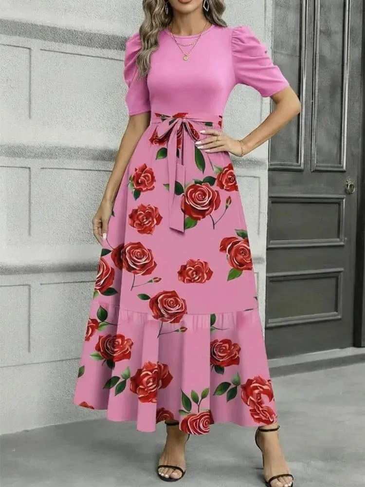 Autumn Winter Women Puff Sleeve Maxi Dress A Line Swing Long Dress For Holiday Dating Daily Occasion Wear — image 4
