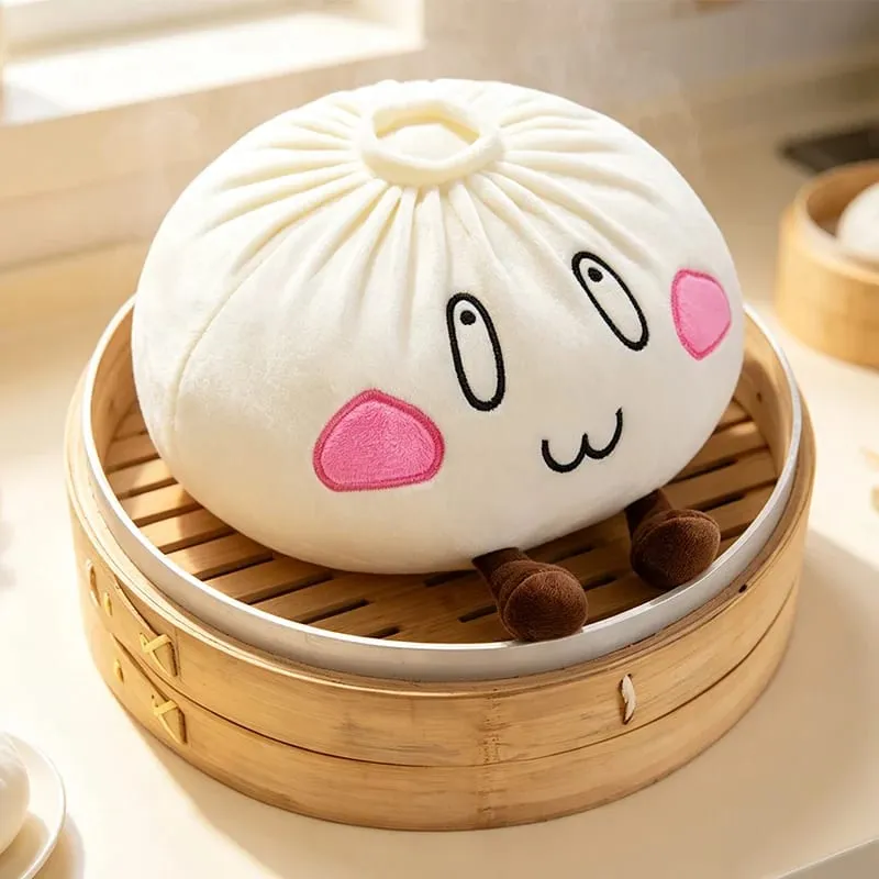 Kawaii Steamed Bun Plush Pillow Cartoon Baozi Stuffed Toy with Legs Soft Food Shape Cushion Funny Decor Birthday Gift for Girls