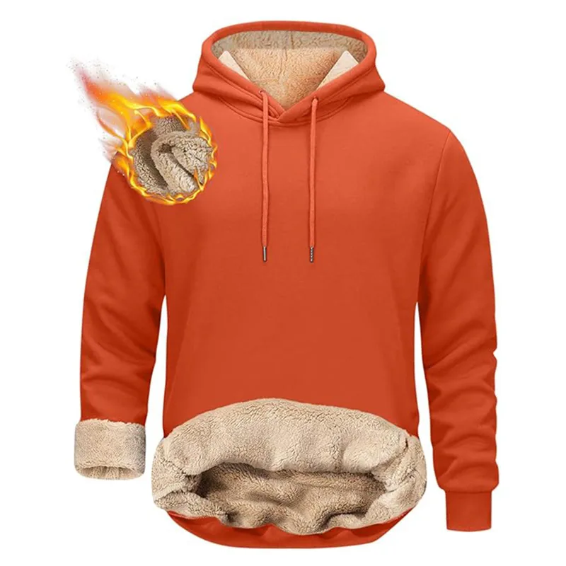 Winter Men's Warm Hoodies Sports Thick Sweatshirts Windproof Thermal Casual Solid Color Loose Long Sleeve Pullover Streetwear — image 14