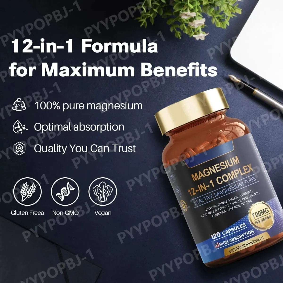 Magnesium Capsule Contain Glycinate Citrate & Aspartate Etc Complex Supplement Relaxation Muscle Heart Health Support 120 Count