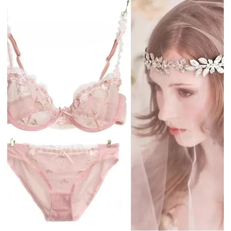 Ultra-thin Steel Band Bra Lovely Plus-size Lace Lingerie Set transparent Comfortable Bra Set Soft Lightweight S-XL Daily Wear