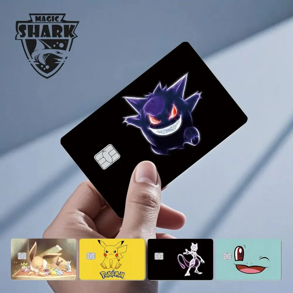 Maigc Shark Cute Pokemons Mewtwo Eevee Pikachu Gengar Sticker Film Cover for Debit Credit Card No Fade — image 1