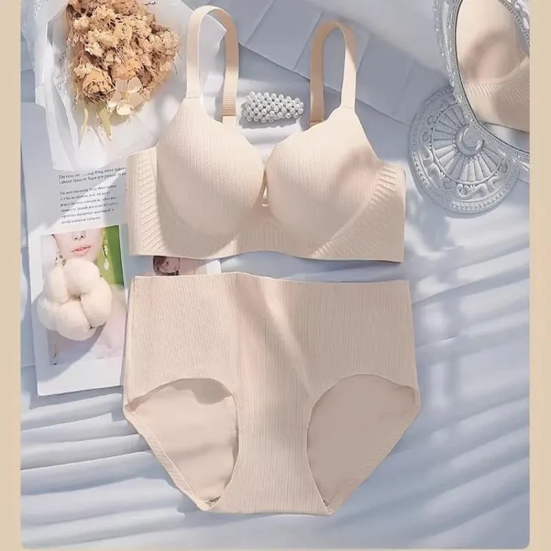 Conjunto de lencería cómodo y acolchado grueso para mujer, sin aros, sin costuras, Color sólido, soporte de realce diseñado para busto más pequeño