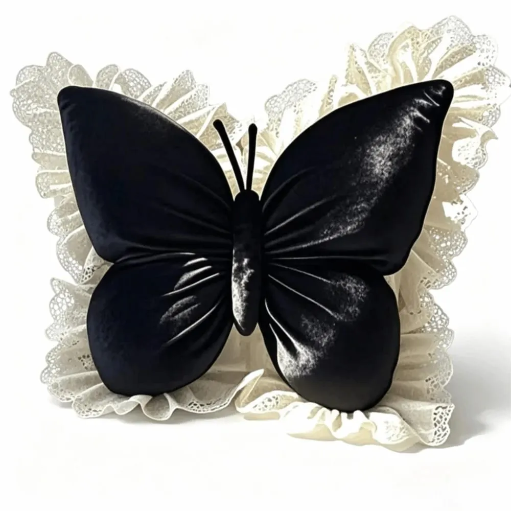 Elegant Velvet Butterfly Pillow Soft Lace Trim Bow Cushion Cute Bow Throw Pillow Gifts