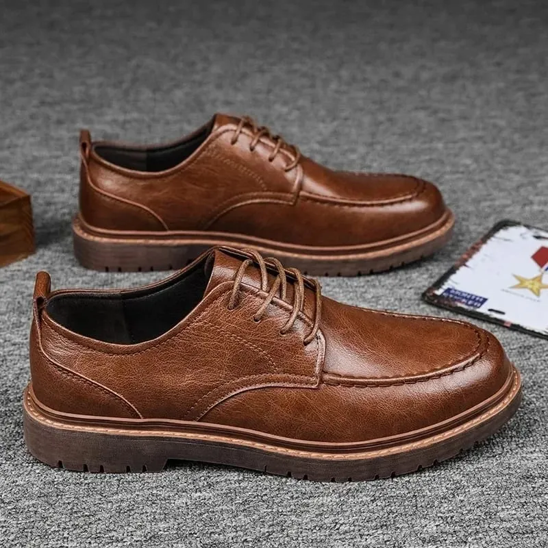 Autumn New Men Leather Casual Shoes Brogue Luxurious Handmade Genuine Leather Work Boots Business Casual Sneakers — image 3