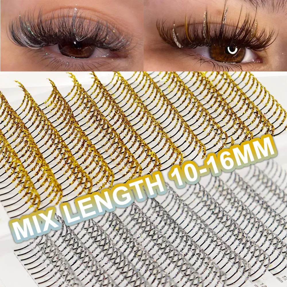 Golden Silver Fashion Glitter Eyelash Extensions Mix Length Individual Eyelash Extension False Eyelashes Glitter Silver — image 3