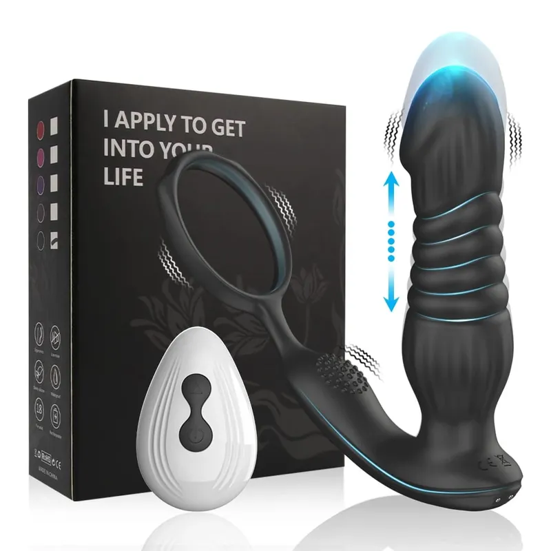 Pagtulak ng Anal Vibrator na may Cock Ring Prostate Massager Anal Plug Vibrator Remote Control Butt Plug Sex Toy para sa mga Lalaki at Mag-asawa