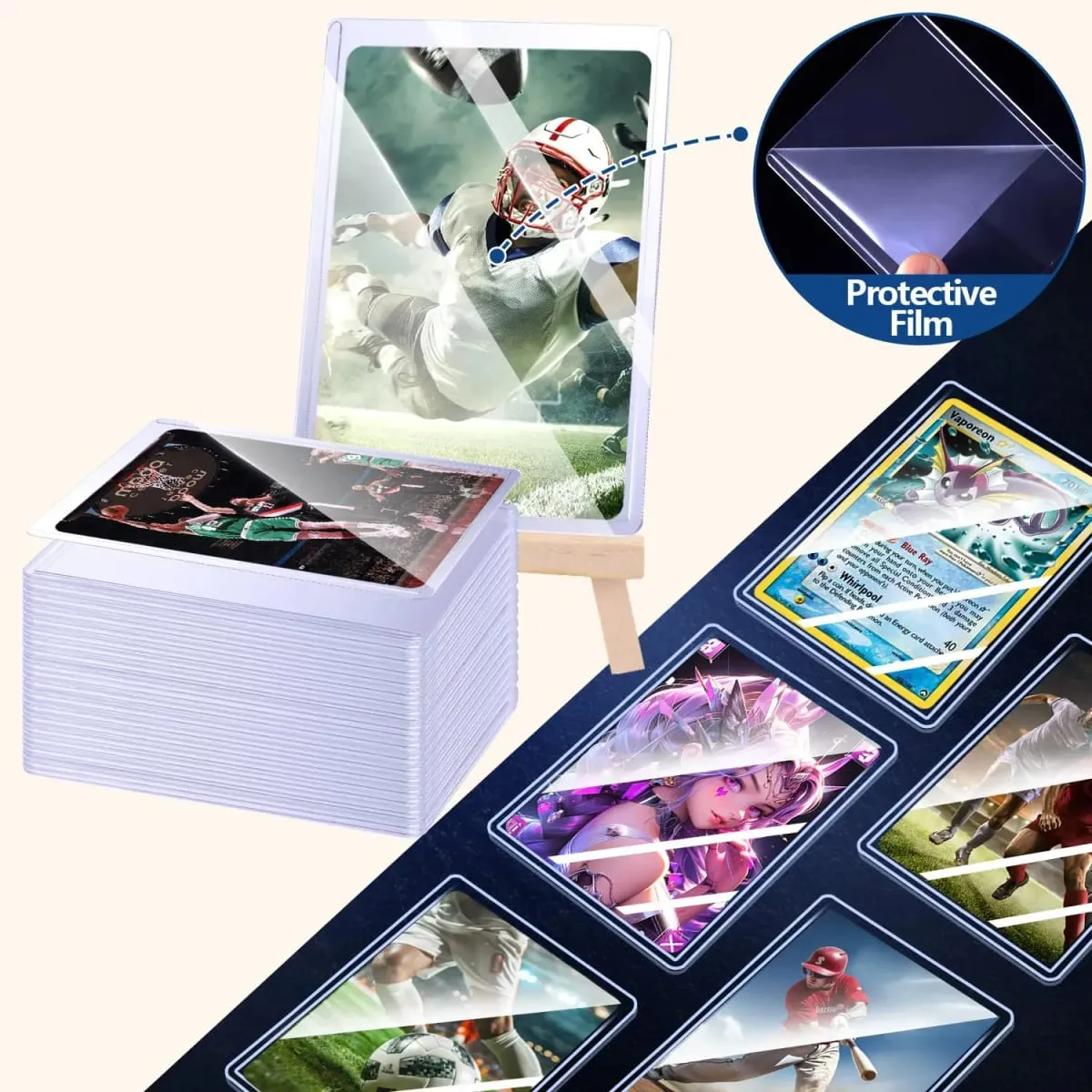 25-150 szt. Twarda karta Holdre z folią ochronną koszulki na karty osłona odporna na zarysowania pasująca do kart sportowych Yugioh Pokemon Baseball