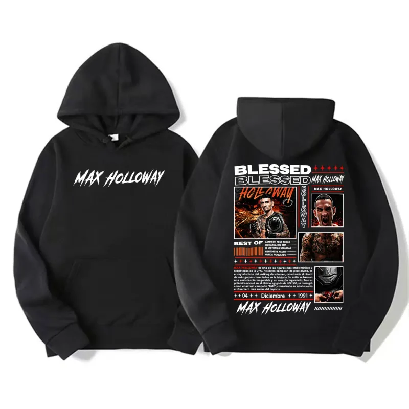Max Holloway Blessed Vintage Graphic Hoodies Men Women Fashion Violence Aesthetic Sweatshirt Casual High Quality Pullovers Hoody — image 1