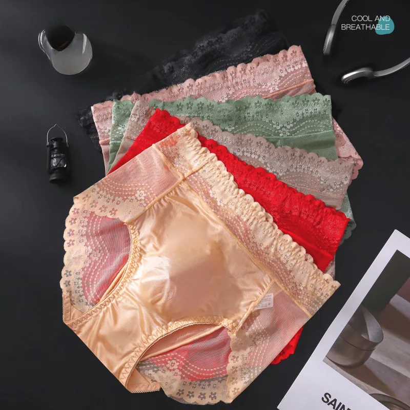 Flower Lace Mesh Hollow Out Sexy Men's Underwear Ice Silk Breathable Seamless Thin Triangle Pants Soft Traceless Male Briefs — image 4