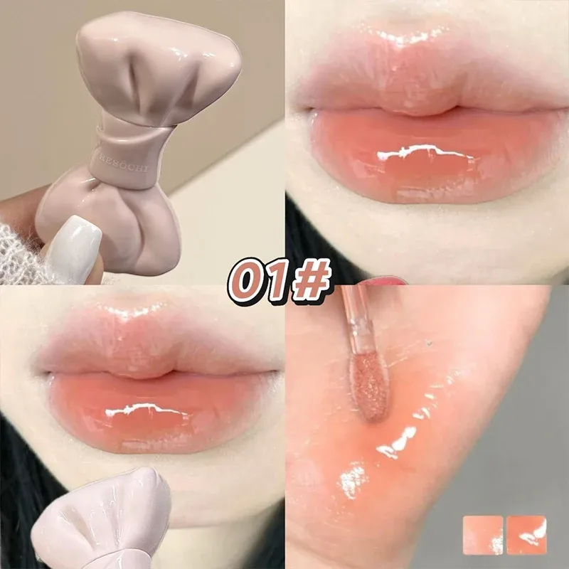 Tiub Bow Cermin Berair Tint Bibir Kelabu Manis Merah Jambu Pelembap Lip Gloss Kaca Berkilat Kalis Air Lip Glaze Bibir Montok Kosmetik — image 8