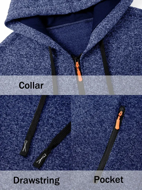 2Pcs Set Men Mid-Length Full Zip Hooded Jacket Fleece Lined Warm Coat with Drawstring Hood & Zipper Pockets Casual Outerwear for Fall Winter Daily Wear — image 5