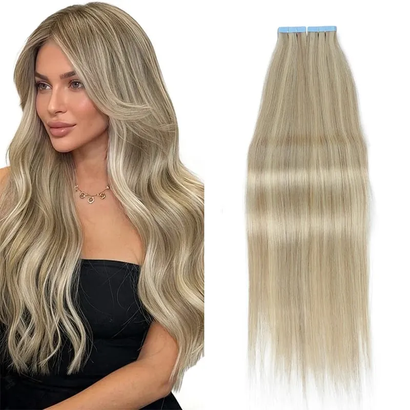 Tape in Hair Extensions Human Hair Blonde Seamless Tape Hair Extensions 4x0.8cm Skin Weft PU Tape On Hair 20PCS 12"-20"