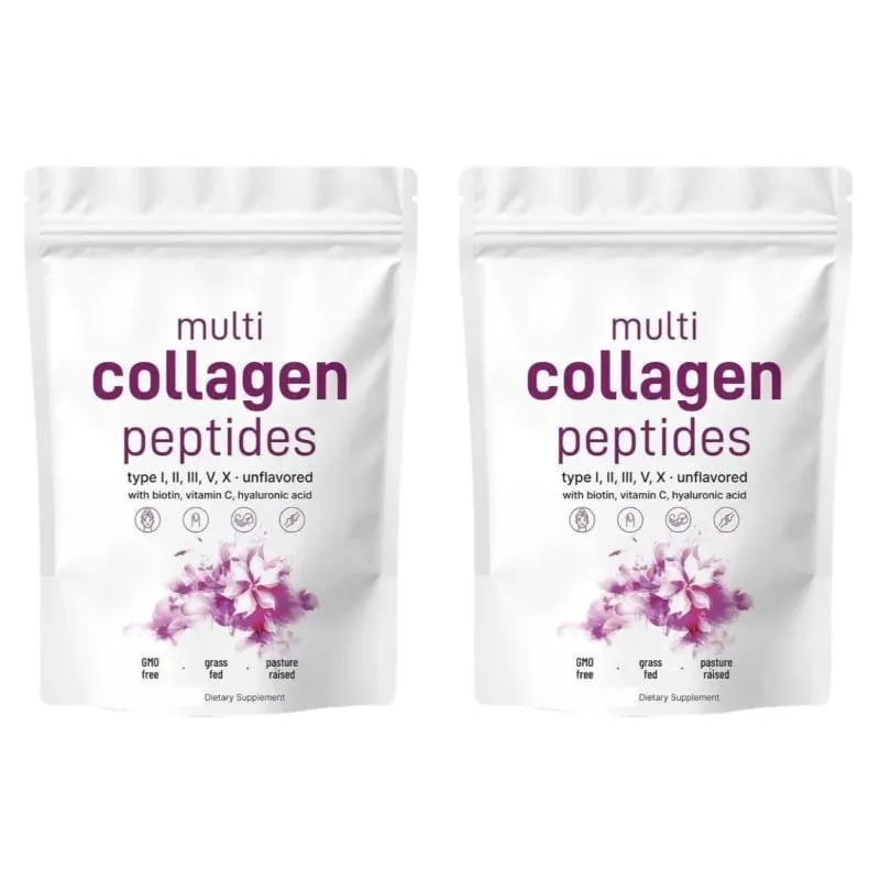 Bubuk Peptida Multi Kolagen Tipe I II III V dengan Biotin Vitamin C & Asam Hyaluronic Mendukung Kuku Rambut Kulit untuk Pria Wanita