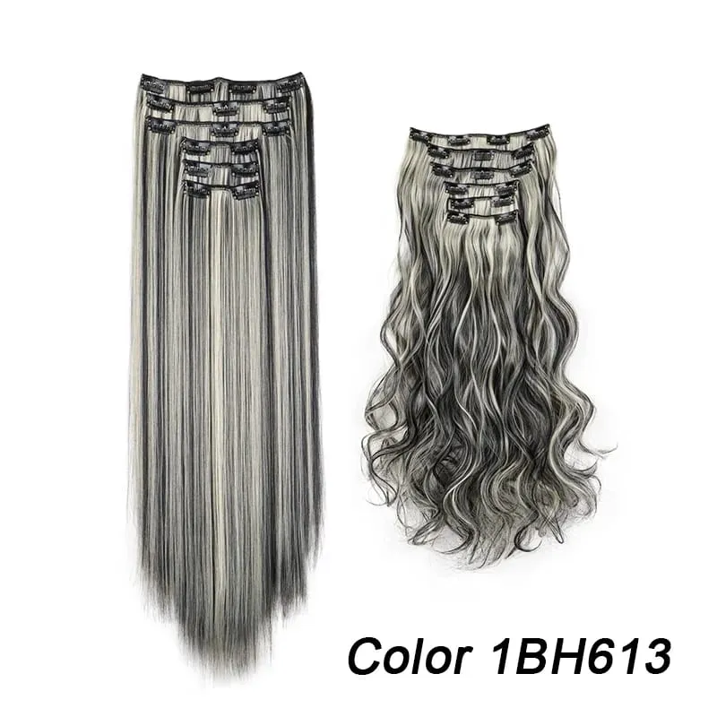6Pcs/Set 16 Clips Hair Extension Black Long Straight Natural Hair Ombre Hairpiece Heat Resistant Fiber For Women Hairstyle Kpop