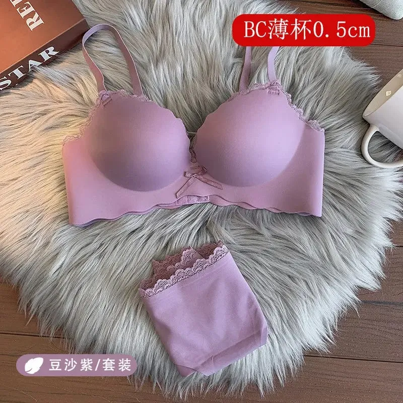 セクシーWomen Wireless Seamless Bra Set One‑Piece Push‑Up Brassiere Small Bust Side Support Anti‑Sag Soft Ladies Intimates Lingerie